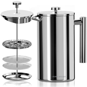 Utopia Kitchen 304 stainless steel French press shows a durable body for rich coffee