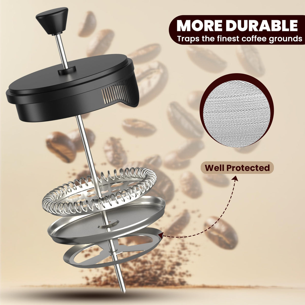 Utopia Kitchen 4 filter sieve minimizes sediment for smooth taste