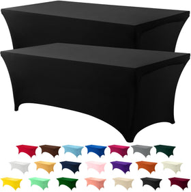 Utopia Kitchen 8ft spandex tablecloth on a full-size black table for a polished setup.