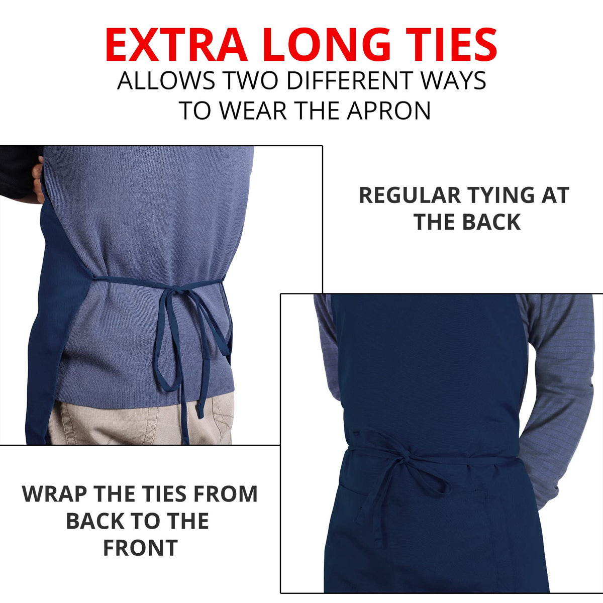 Utopia Kitchen Bib Apron easy-care instructions for quick cleaning.