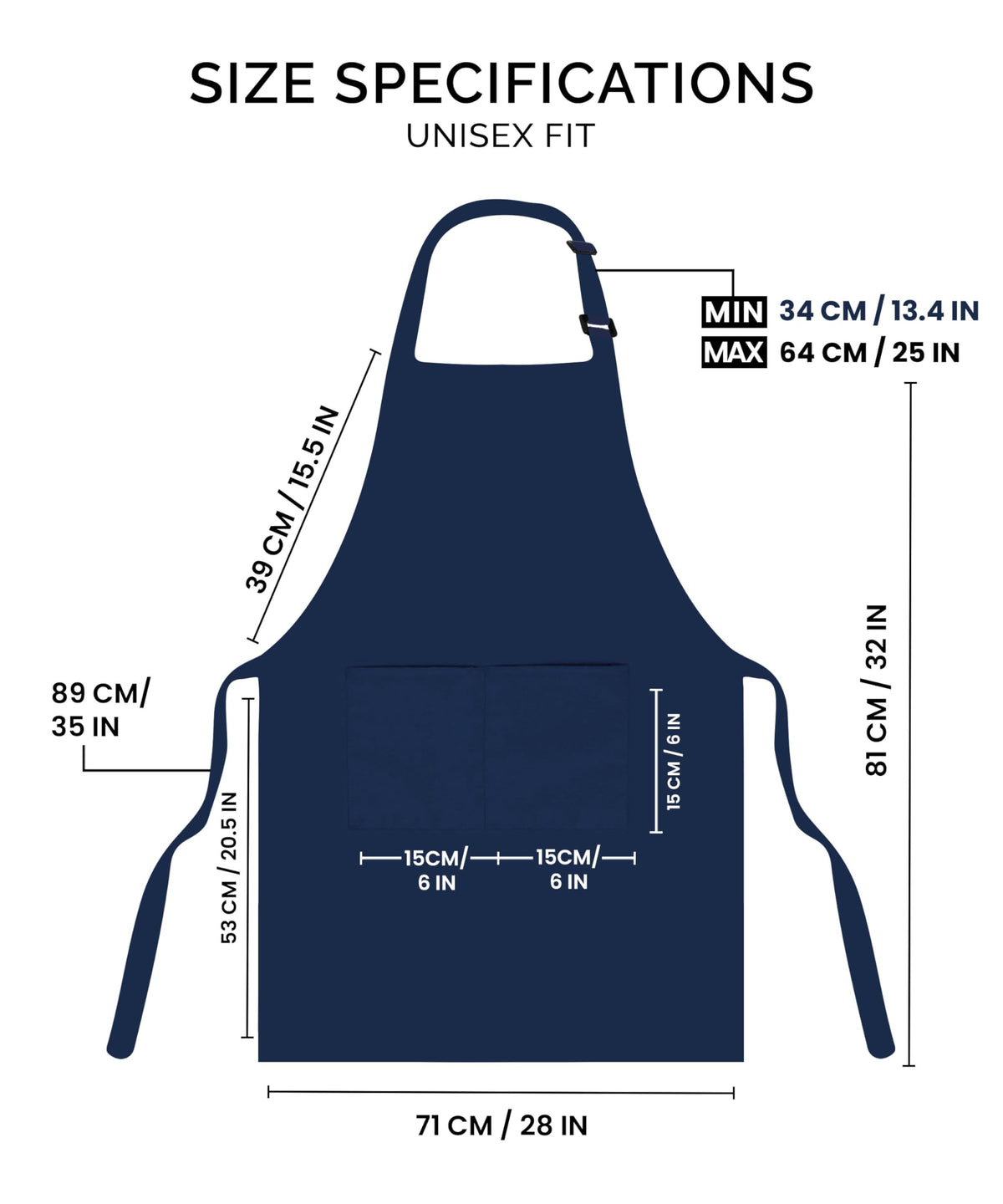 Utopia Kitchen Bib Apron front pockets for utensils and phone while cooking.