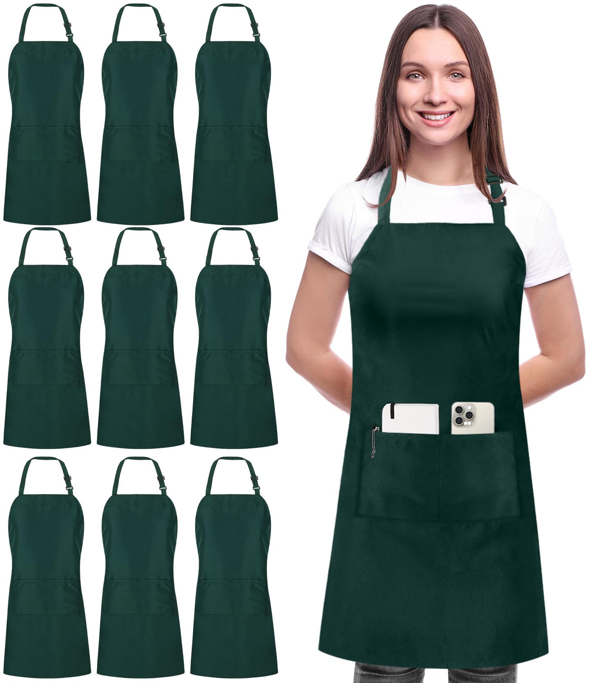 Utopia Kitchen bib apron pack of 10, front view; durable for home cooks.
