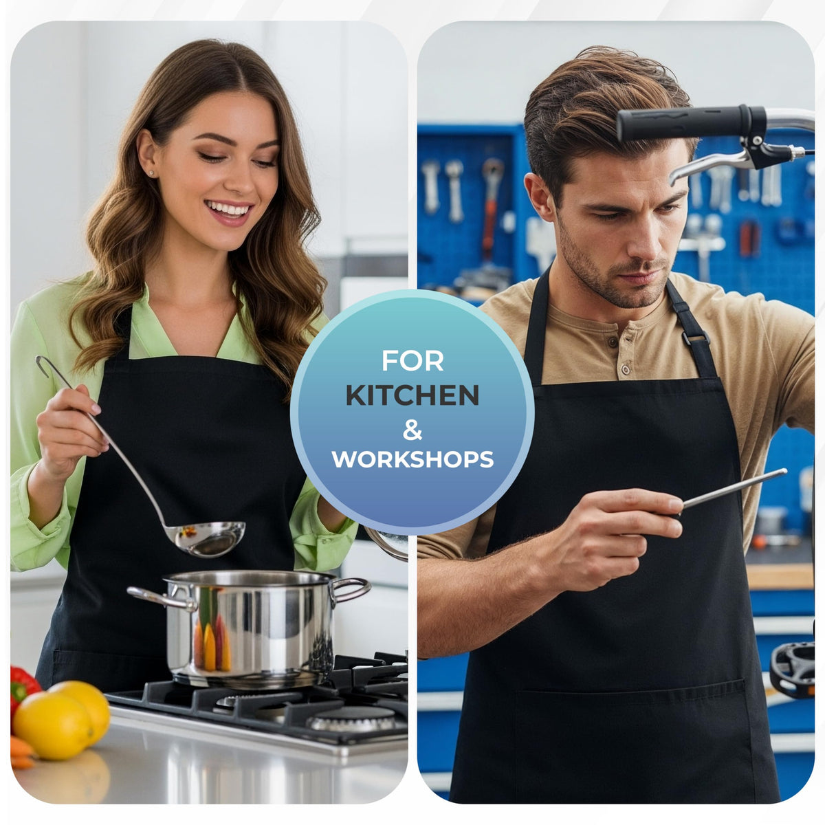 Utopia Kitchen bib apron with reinforced stitching for lasting durability during busy cooking.