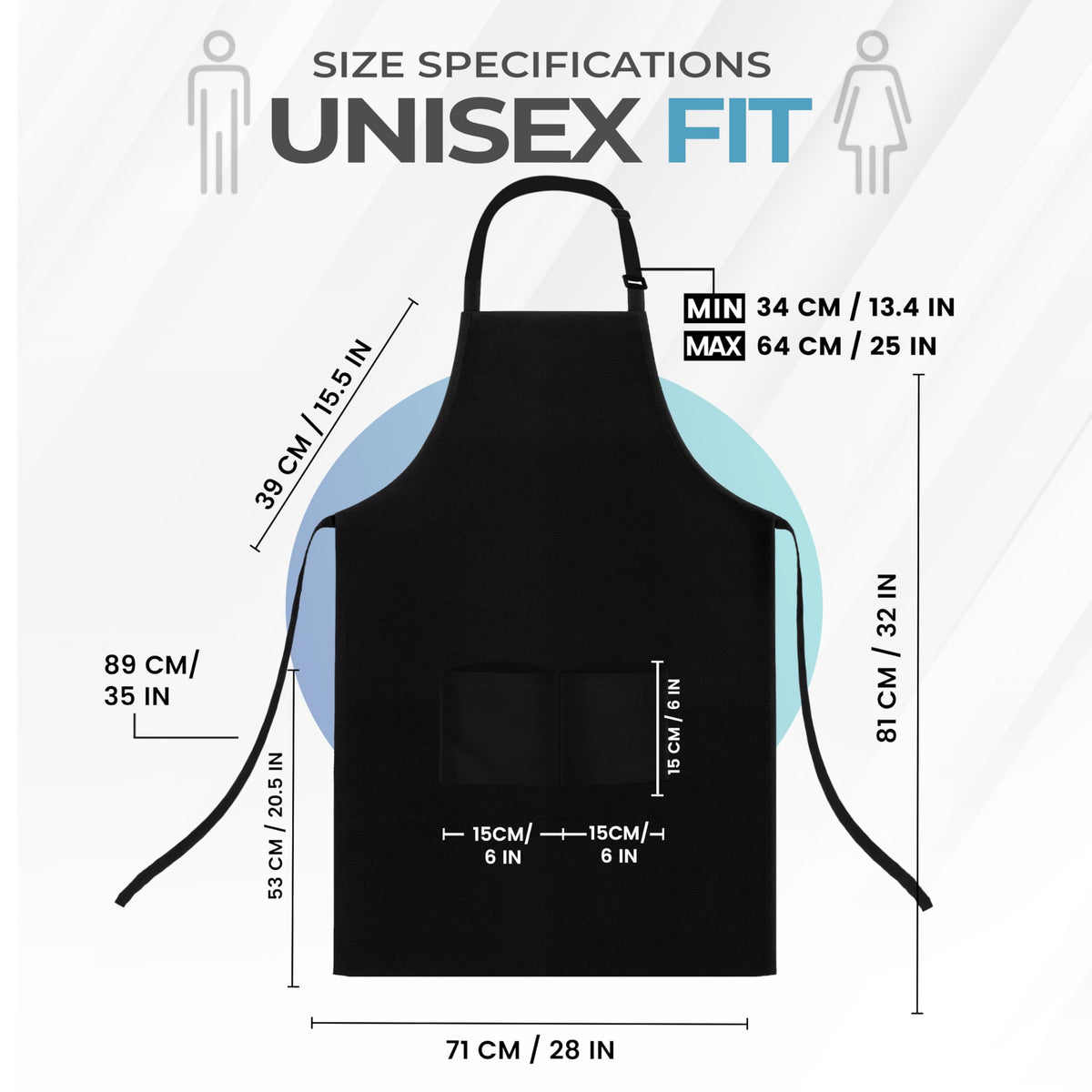 Utopia Kitchen bib apron with two front pockets to store utensils, phone, or recipe cards.