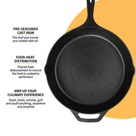 Utopia Kitchen cast iron frying pan on stovetop demonstrating versatility