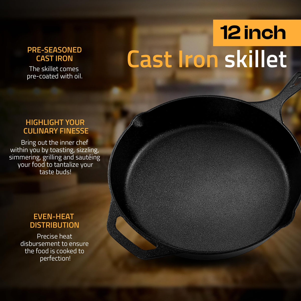 Utopia Kitchen cast iron skillet in oven for even baking.