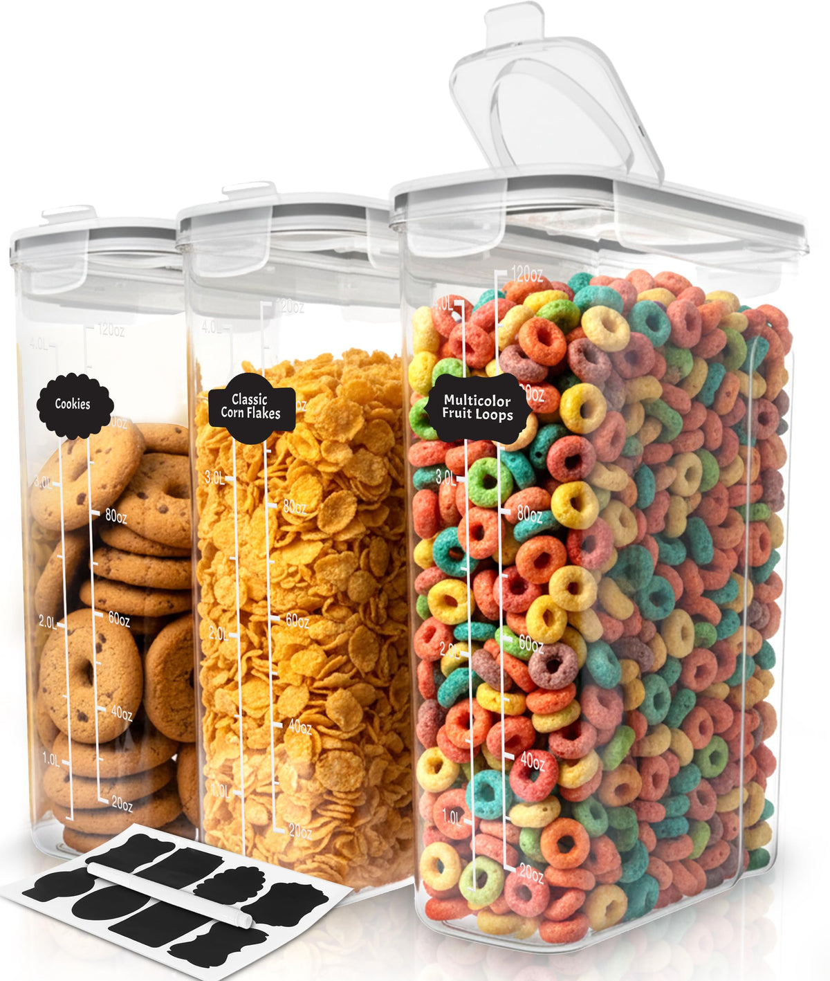 Utopia Kitchen cereal containers 3-pack with clear bodies and airtight lids