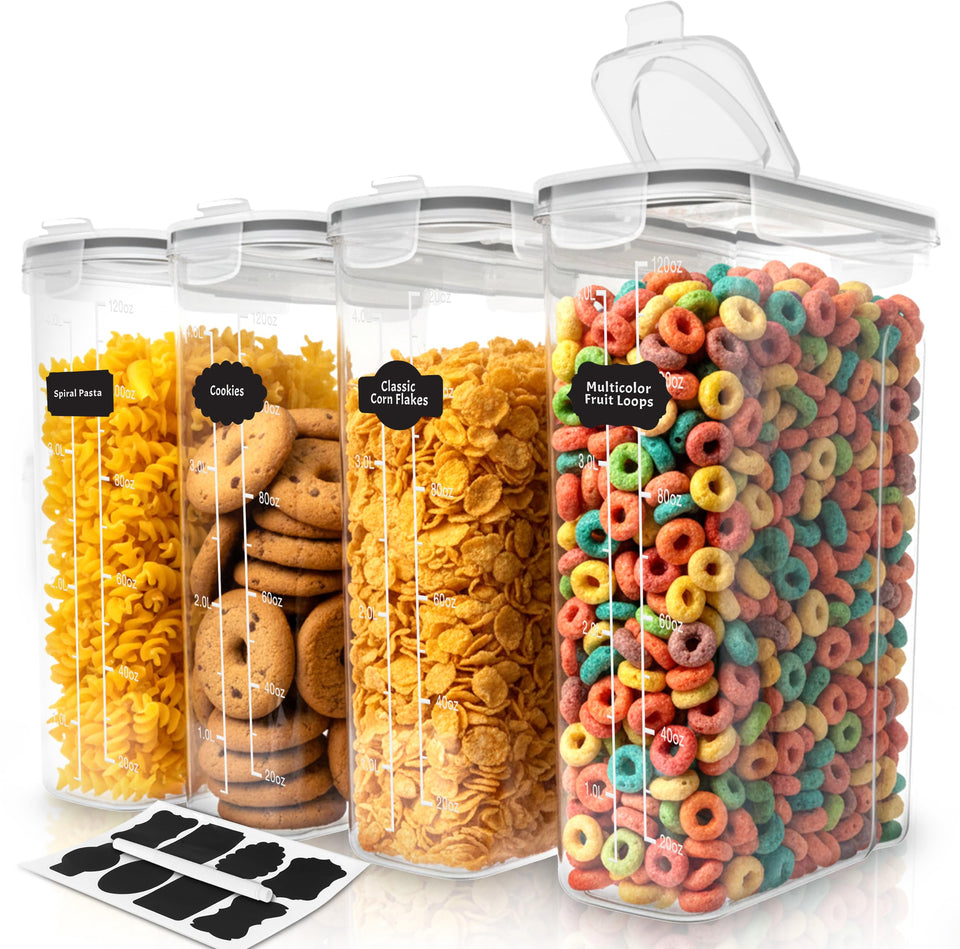 Utopia Kitchen cereal containers 4L set—front view shows organized pantry and clear content