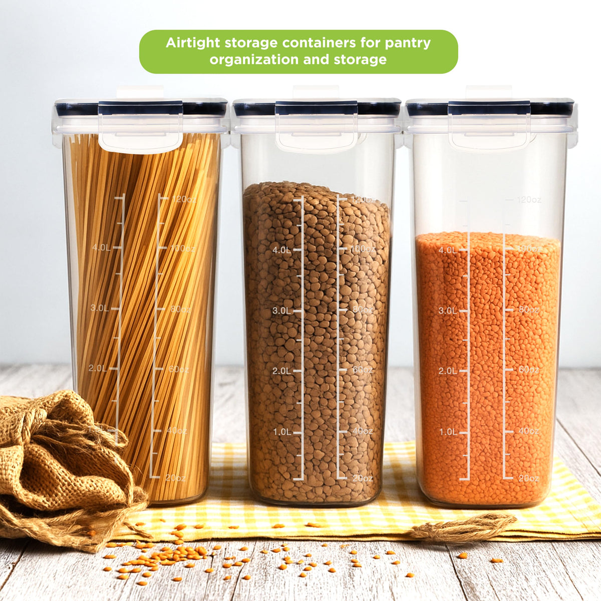 Utopia Kitchen cereal containers 4L set—label stickers and chalk marker for easy labeling
