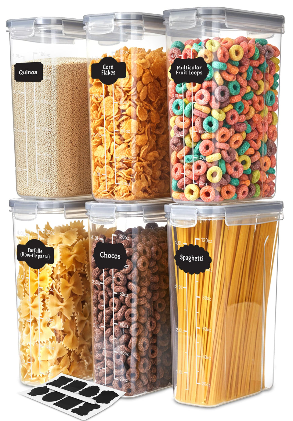 Utopia Kitchen cereal containers 6-pack with 4L capacity for organized pantry storage.