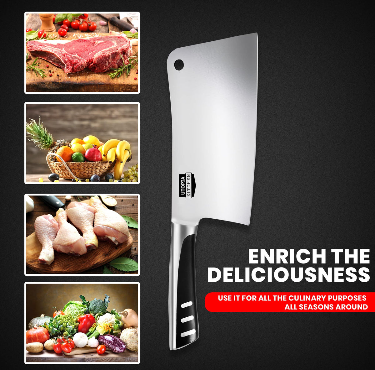 Utopia Kitchen cleaver for meat and vegetables, balanced and precise