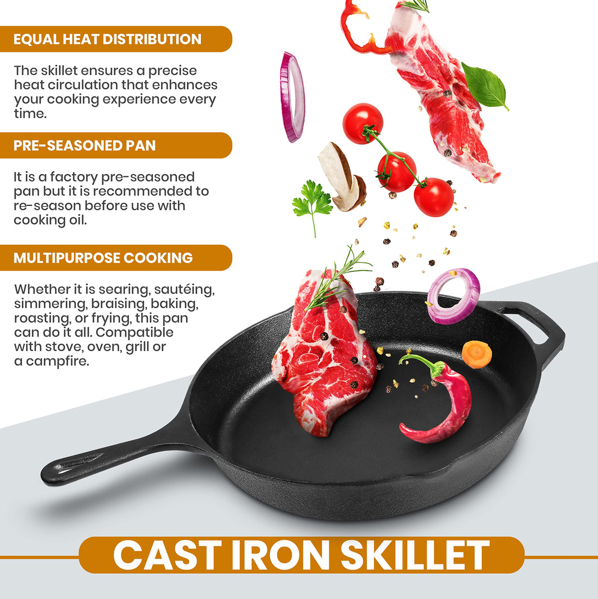 Even heat distribution on the cast iron pan supports consistent browning.