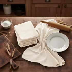 Utopia Kitchen flour sack towel in embroidery project, gentle fabric handling