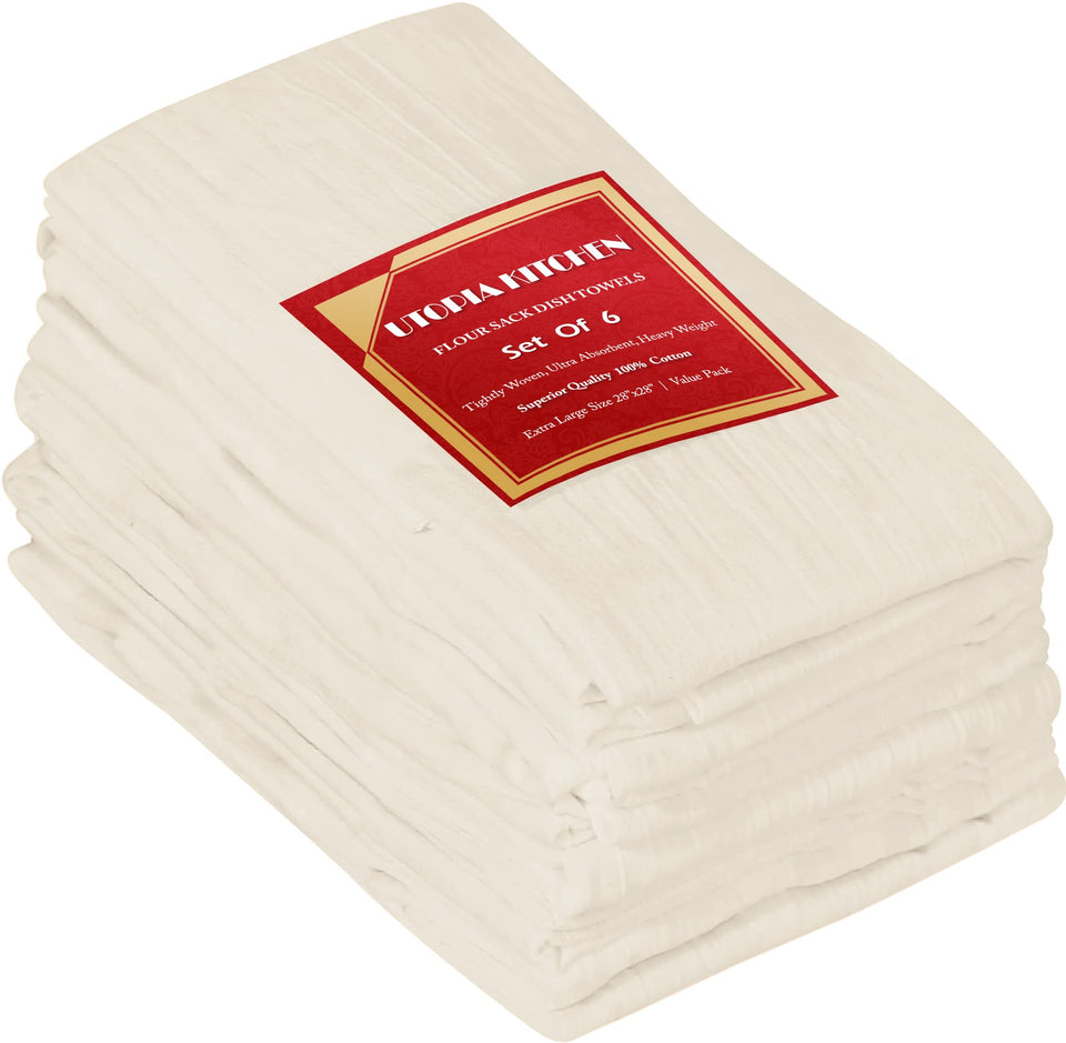 Utopia Kitchen flour sack towel close-up shows soft cotton and high absorbency