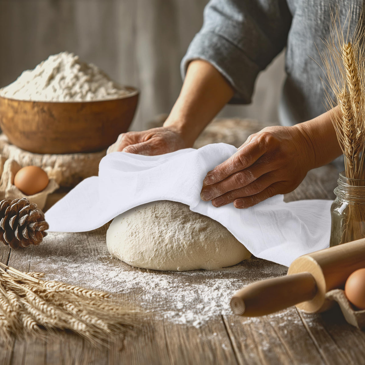 Tightly hemmed edges on Utopia Kitchen flour sack towel emphasize durability