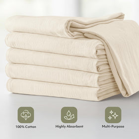 Utopia Kitchen flour sack towels with hemmed edges demonstrating durability for busy kitchens.