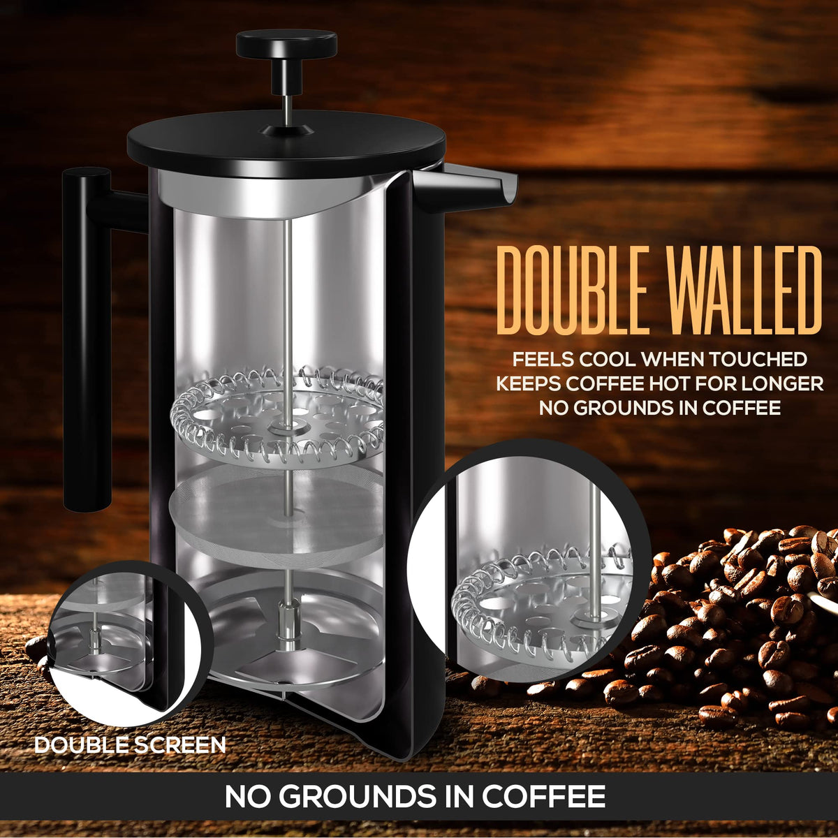 Utopia Kitchen four-layer filtration system traps fine grounds for a clean cup
