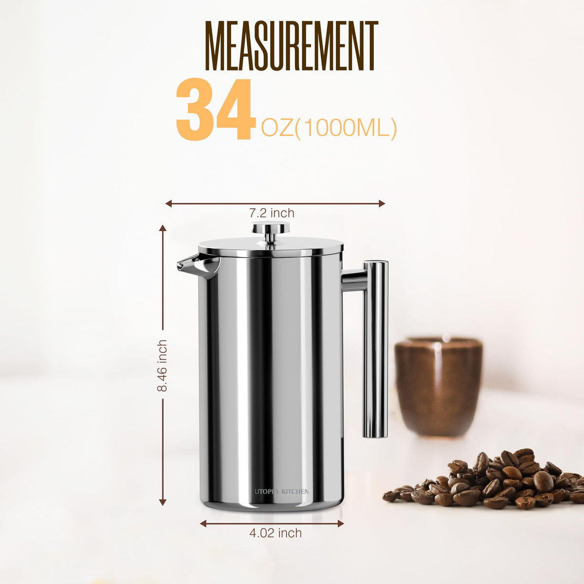 Utopia Kitchen French Press 304 stainless steel finish for durability