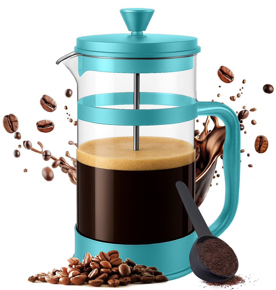 Utopia Kitchen French Press Aqua Glass with borosilicate carafe for clean, flavorful brews