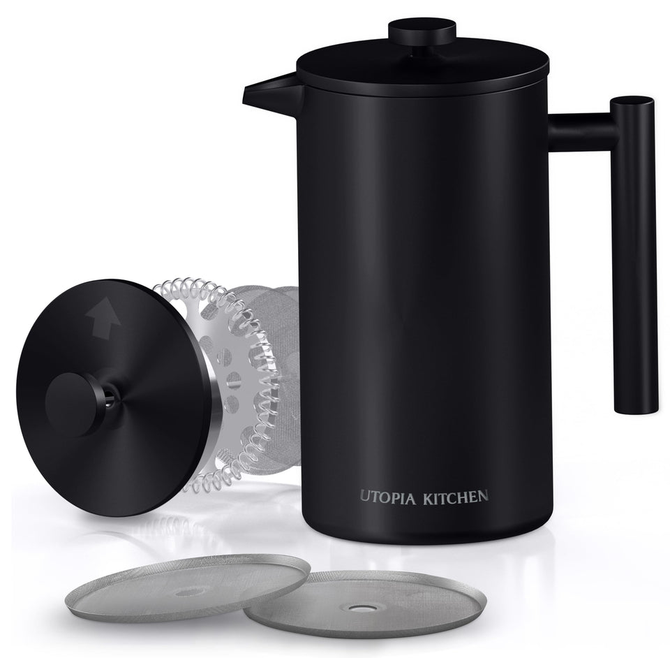 Utopia Kitchen French Press double-wall insulated 34oz keeps coffee hot longer
