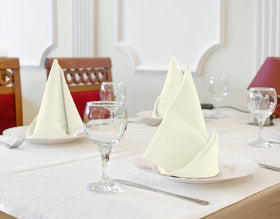 Utopia Kitchen ivory napkins 18x18 inches on table—ample size for meals.