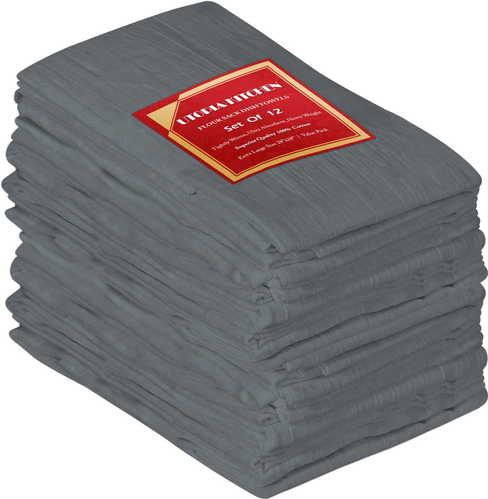 Utopia Kitchen light grey flour sack towels folded for quick drying tasks