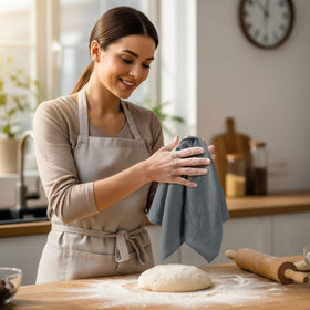 Utopia Kitchen light grey flour sack towels flat lay showing large versatile size