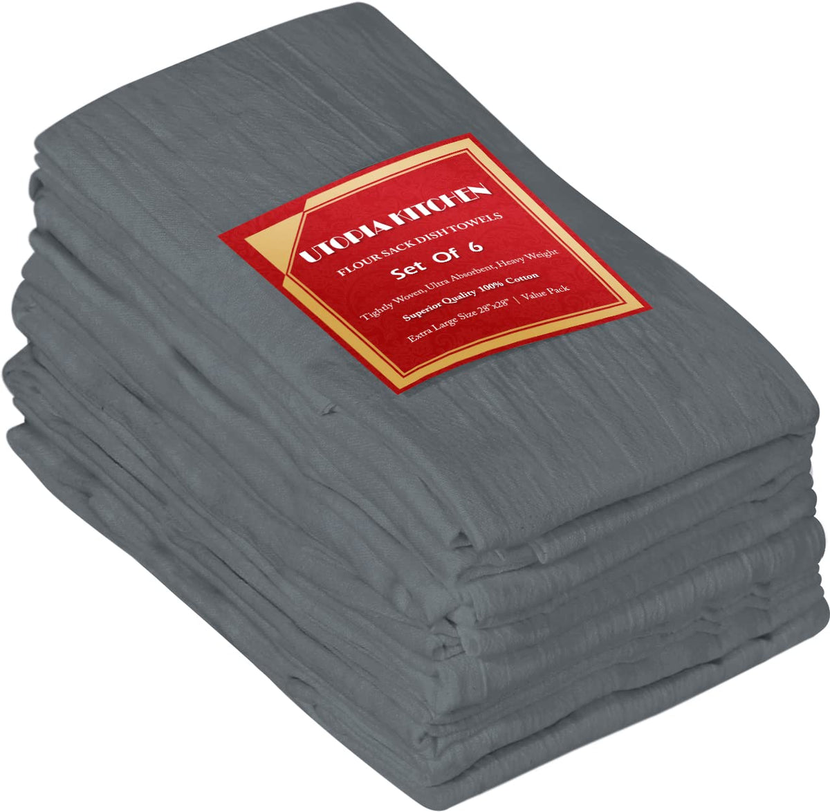 Utopia Kitchen light grey flour sack towels pack front ready for everyday tasks