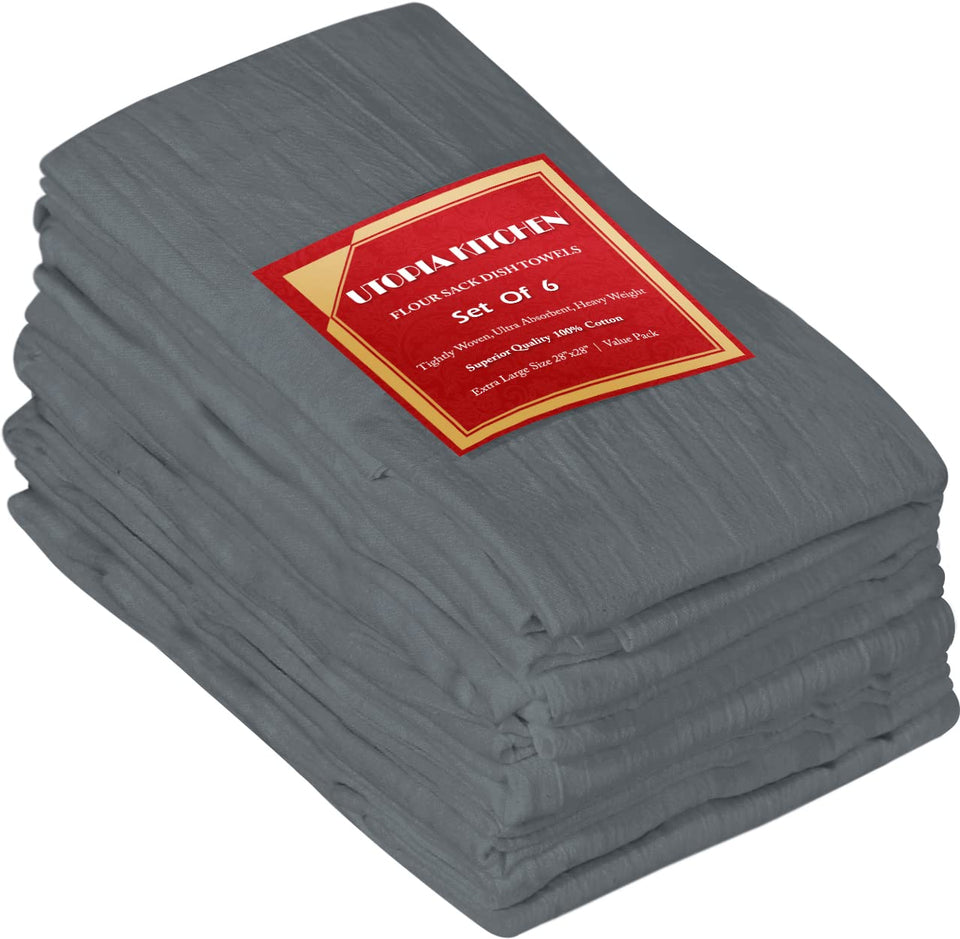 Utopia Kitchen light grey flour sack towels pack front ready for everyday tasks