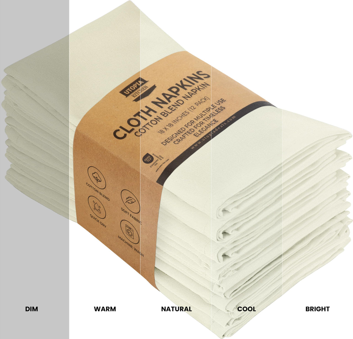 Utopia Kitchen ivory napkins with hem detail in color options.