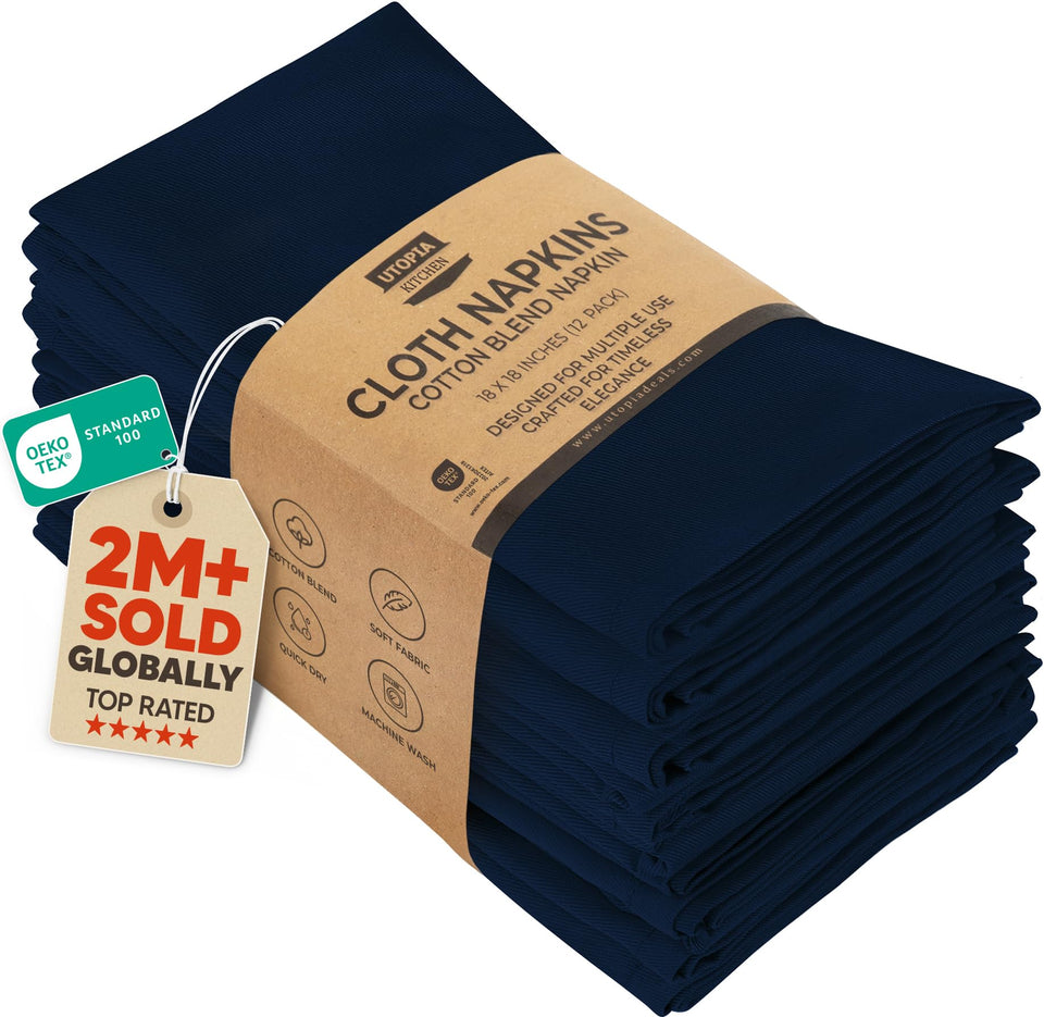 Utopia Kitchen navy blue cloth napkins laid flat for elegant dining setup