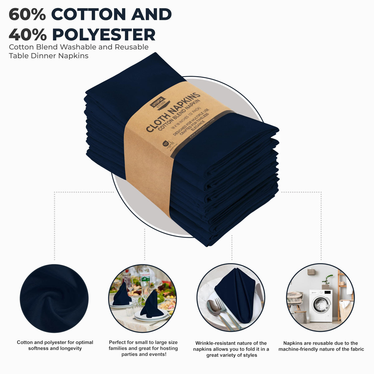 Utopia Kitchen napkins showing soft absorbent cotton blend for everyday meals