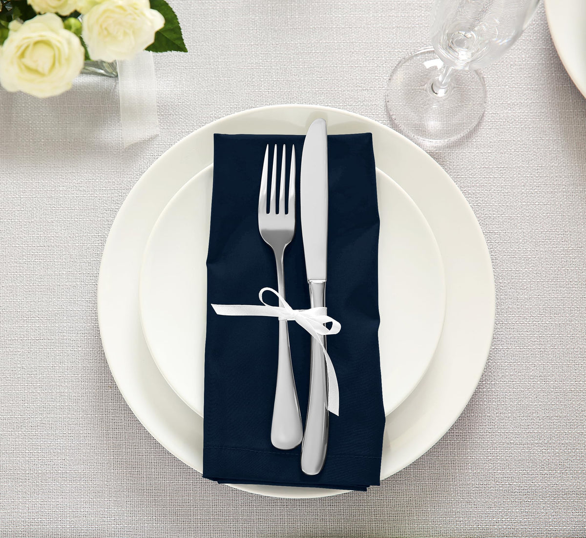 Napkins on banquet table for refined home dining and events