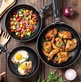 Utopia Kitchen nonstick surface for easy release when cooking vegetables and eggs.