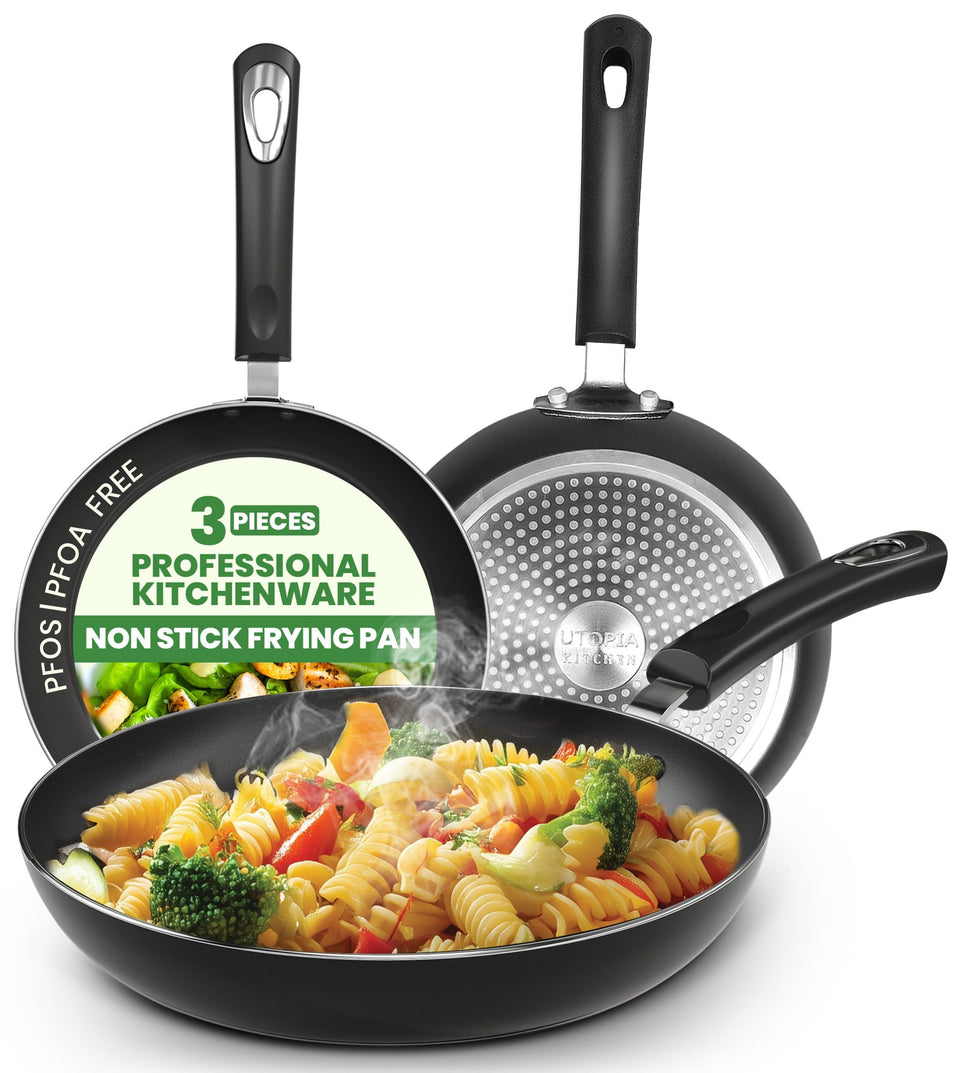 Utopia Kitchen 8-inch omelette pan with nonstick coating for easy egg release.