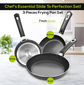 Utopia Kitchen 9.5-inch pan showing even-heat distribution for uniform browning.