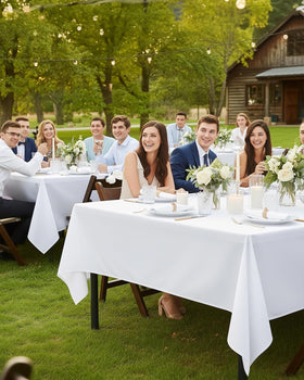 Utopia Kitchen rectangle table cloth 60x120 white care instructions overview.
