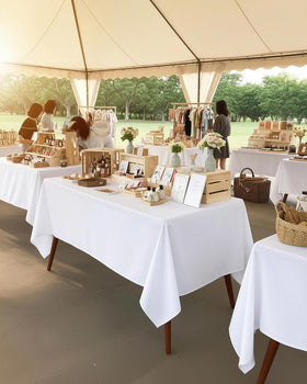 Utopia Kitchen rectangle table cloth 60x120 white outdoor picnic setup with easy cleanup.