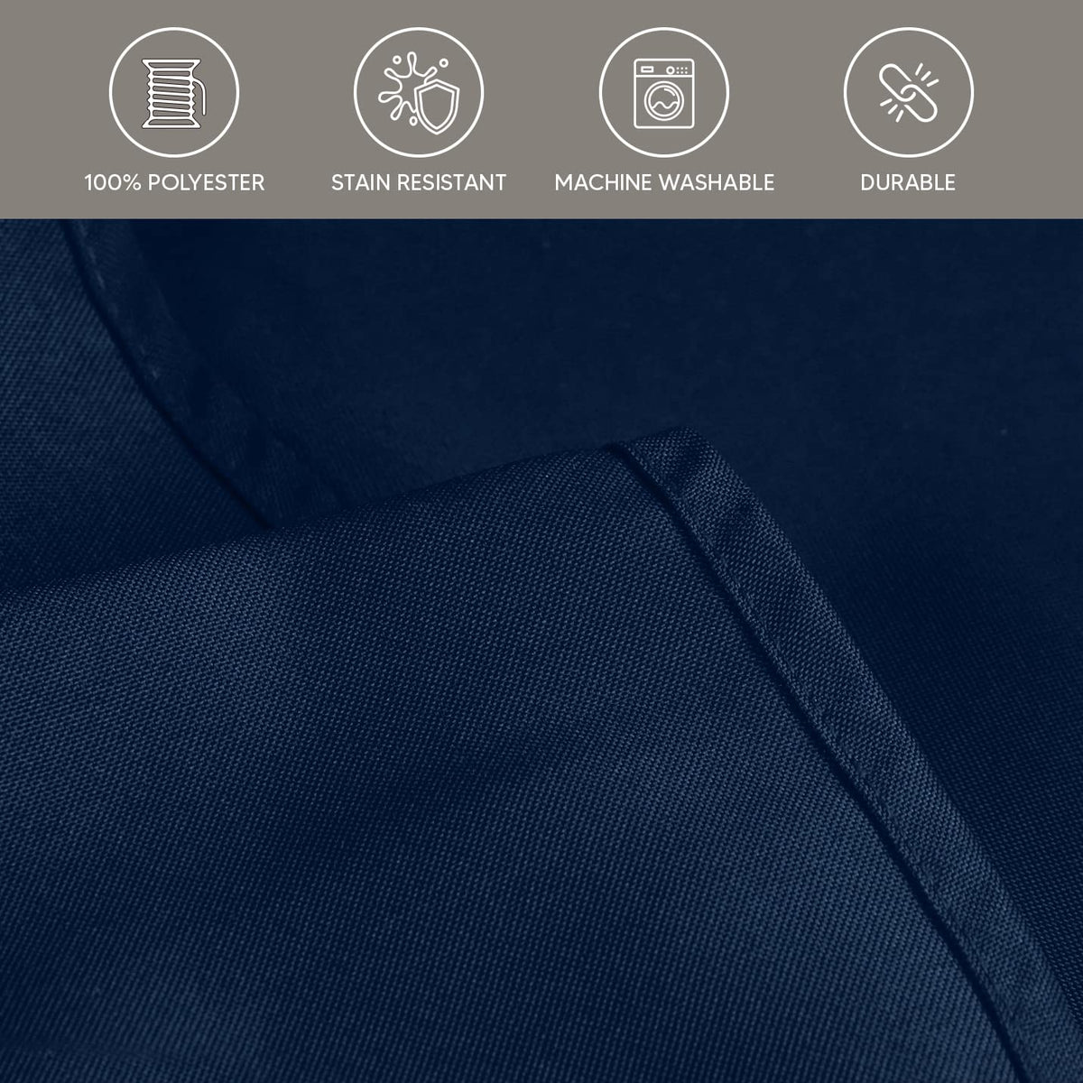 Two-pack of navy blue rectangle table cloths fits most tables.