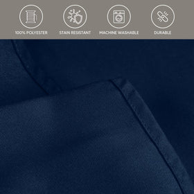Two-pack of navy blue rectangle table cloths fits most tables.