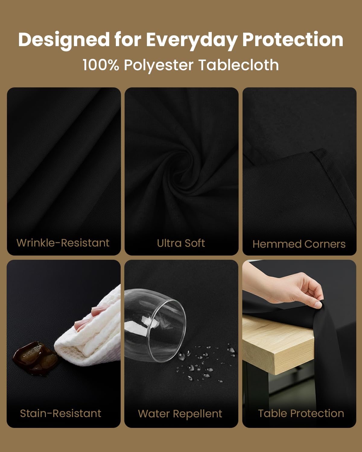 Stain-resistant surface shown on Utopia Kitchen rectangle table cloth.