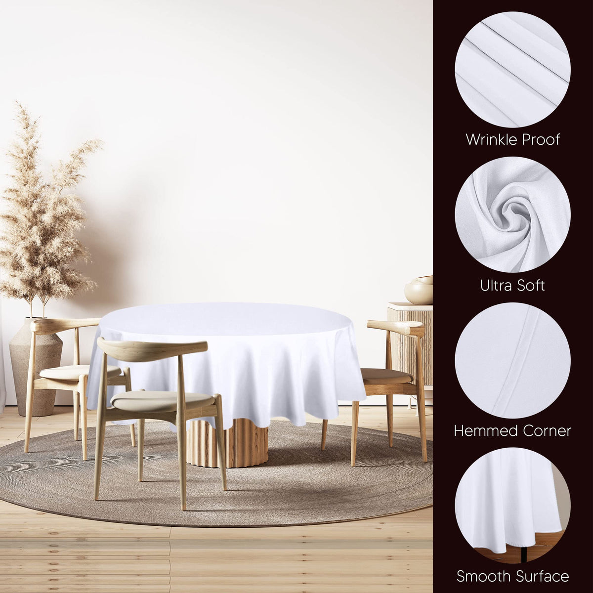 Utopia Kitchen round table cloth 90in white buffet display, durable and easy to wipe.