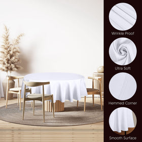 Utopia Kitchen round table cloth 90in white buffet display, durable and easy to wipe.