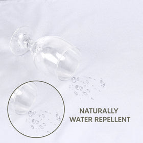 Utopia Kitchen round table cloth 90in white close-up, smooth wrinkle-free surface.