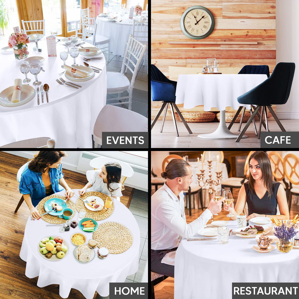 Utopia Kitchen round table cloth 90in white stain-resistant protection against spills.