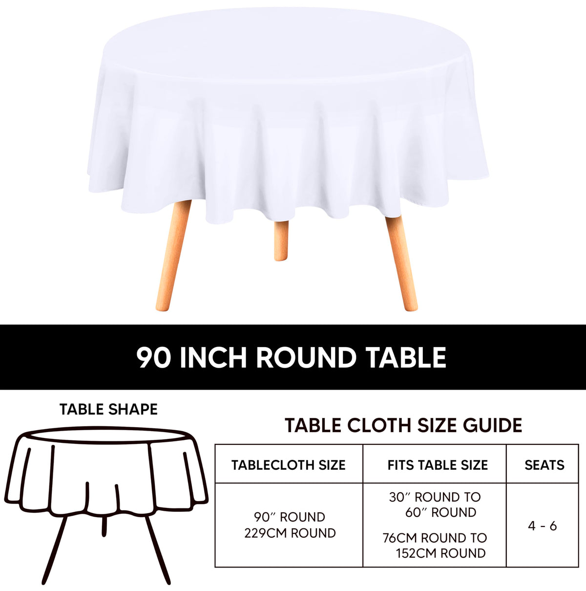 Utopia Kitchen round table cloth 90in white at a wedding setup, stain-resistant for clean tables.