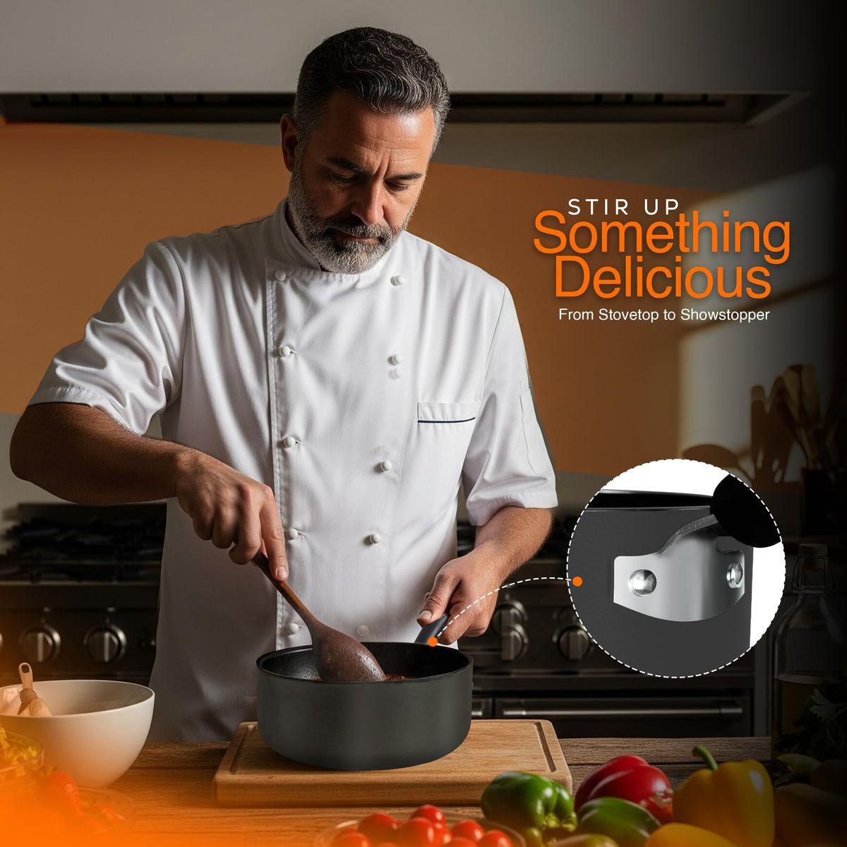 Utopia Kitchen ergonomic handle delivers safe, comfortable grip during stovetop cooking