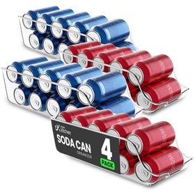 Utopia Kitchen soda can organizer clear 4-pack front view for tidier fridge shelves.