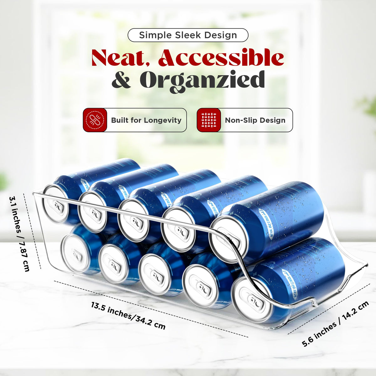 Utopia Kitchen clear can organizer 4-pack stacked for efficient pantry storage.