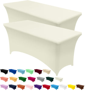 Utopia Kitchen spandex tablecloth on a 4-foot ivory front view shows secure wrinkle-free fit